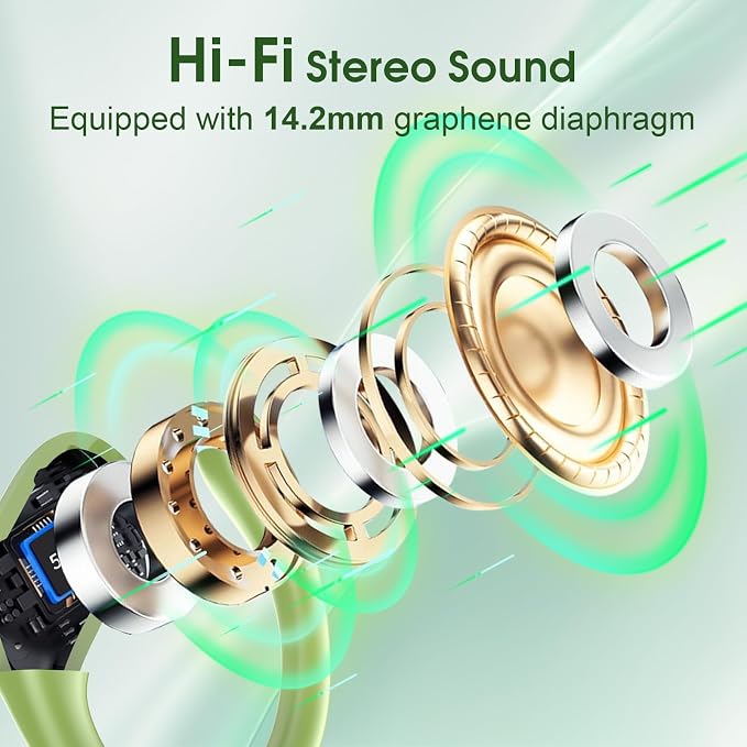 Wireless Earbuds 75H Bluetooth 5.4 Sport Headphones with Earhooks, Green | IPX7 Waterproof In-ear Buds Feature ENC Noise Cancelling Mic & Deep Bass. Stereo Sound Device for Gym Running Workout - Image 6