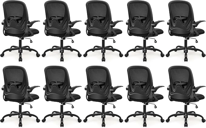 10-Pack Office Chair Ergonomic Desk Chair with Flip up Armrests Swivel Breathable Desk Mesh Computer Chair with Adjustable Lumbar Support and Height for Conference Room (Black) by Primy