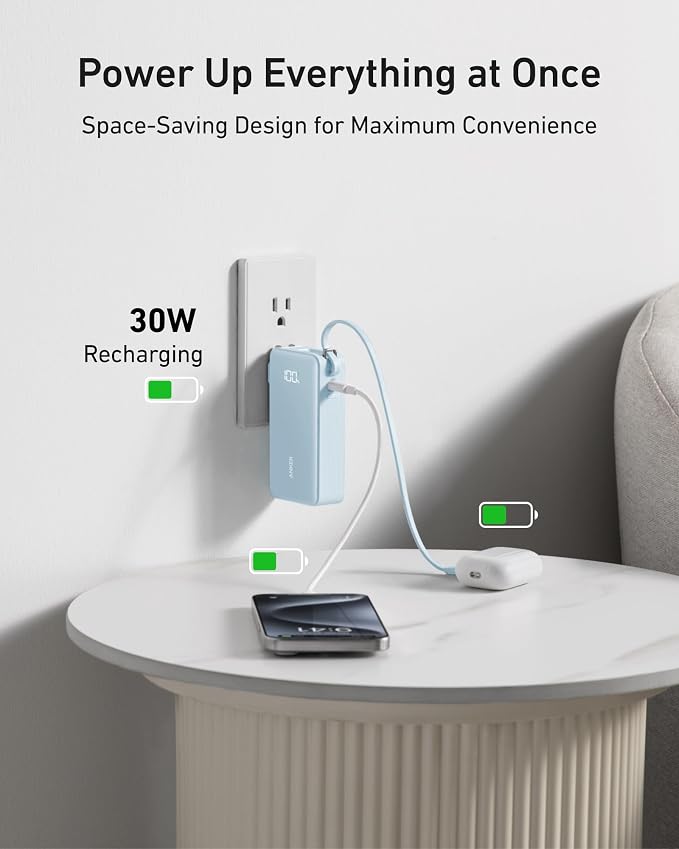 Anker Nano 3-in-1 Portable Charger,10,000mAh 30W Travel Power Bank | Battery Pack with Built-In USB-C Cable and Foldable Wall Plug, for iPhone 17 / 16 / 15 Series (Black) - Image 5