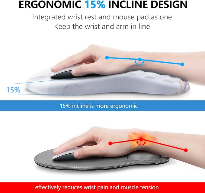 Ergonomic Mouse Pad & Keyboard Wrist Rest Set, Memory Foam | Memory Foam Wrist Cushion, Non-Slip PU Base, Massage Design, Relieves Wrist Pressure for Work, Gaming & Office Use,White - Image 2