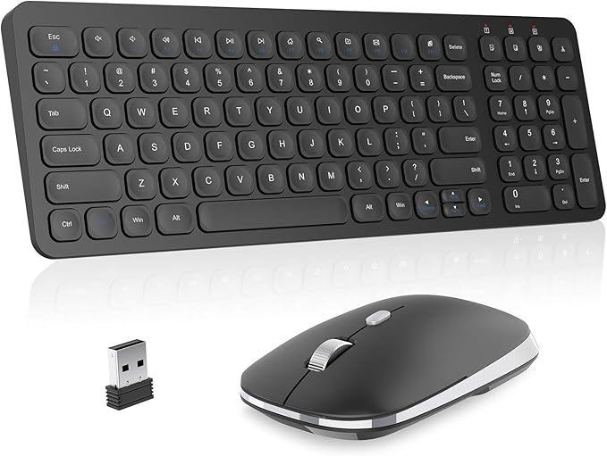 cimetech Wireless Keyboard and Mouse Combo - Black | Compact quite scissor-switch keyboard with optical mouse, includes USB-A Nano Receiver, for Computer,Mac,Laptop,PC,Windows by cimetech