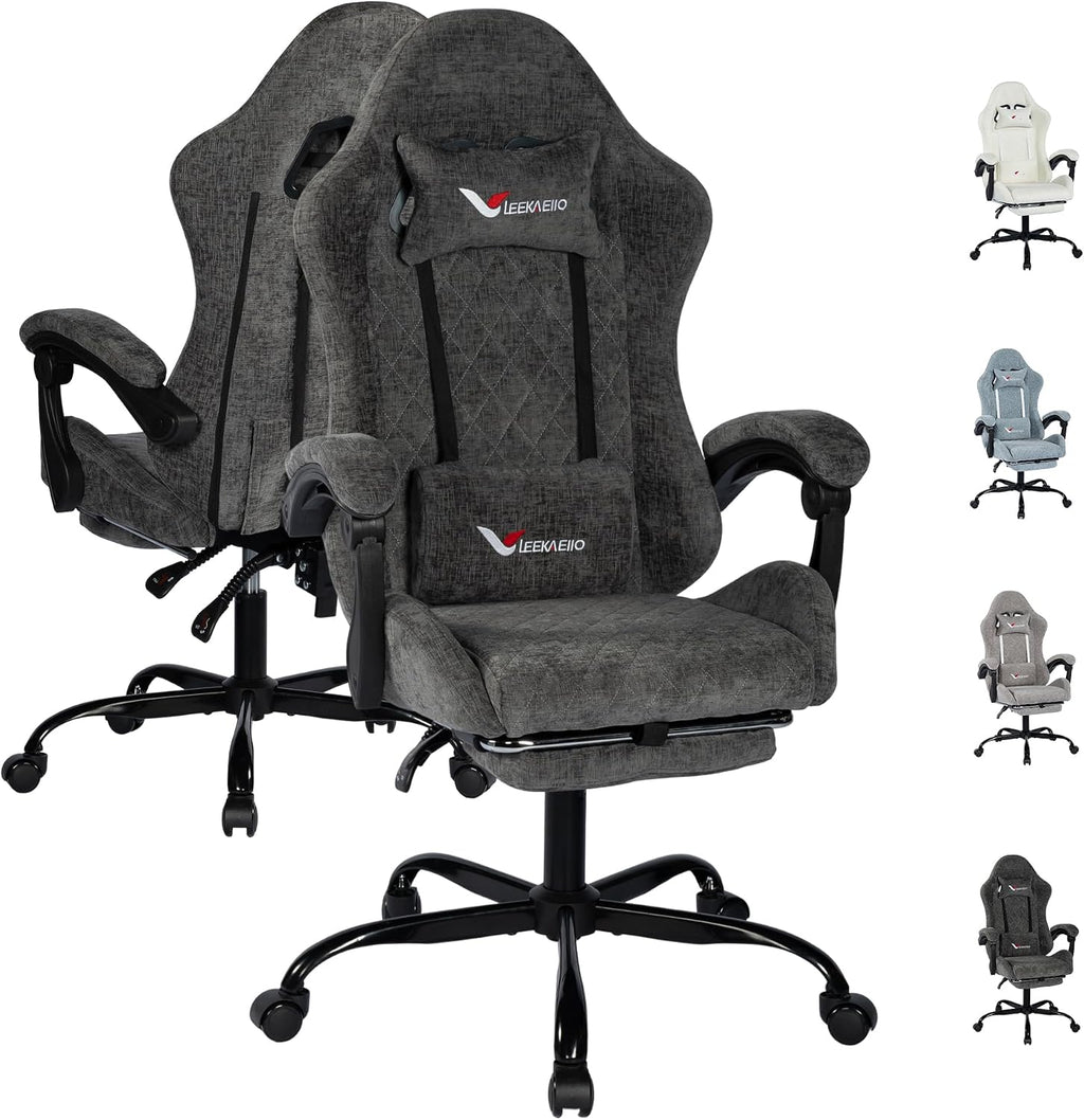 Fabric Gaming Chair for Adults, Ergonomic Computer Office Desk Chair with Footrest,Pocket Spring Cushion, Reclining High Back Silla Gamer for Home Office, Grey by Leekaeiio