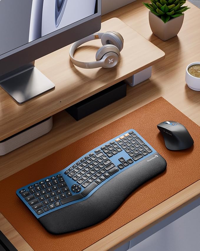 ProtoArc EKM01 Plus Wireless Ergonomic Keyboard Mouse Combo - Blue | Full-size Split Keyboard with Cushioned Wrist Rest, Ergonomic Mouse, 3-Device Bluetooth/2.4G, USB-C Rechargeable - Image 7