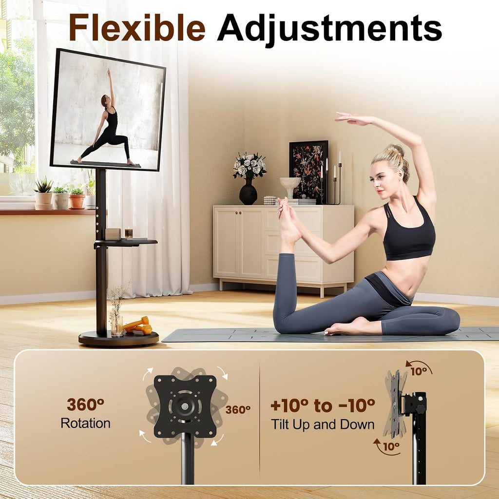 Rolling TV Stand with Wheels for 10-46 Inch TVs, 88 lbs, Black - Image 4