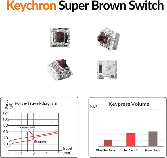 Keychron K10 Full Size 104 Keys Bluetooth Wireless Mechanical Gaming Keyboard for Mac Windows with Keychron Super Brown Switch, Multitasking/White LED Backlight/USB C Wired Computer Keyboard - Image 4