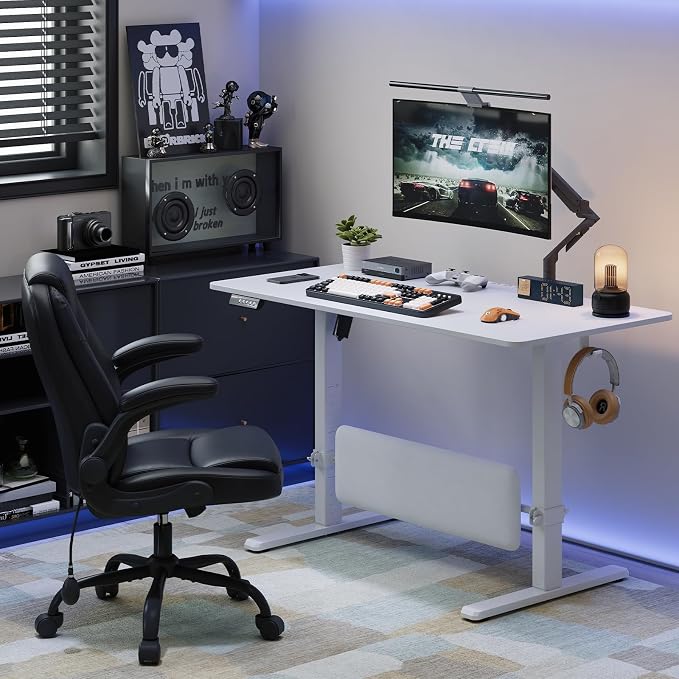 MALOL 47" x 24" Electric Standing Desk with Adjustable Footrest, White | Height Adjustable Computer Home Office Gaming Desk with 3 Memory Presets & Child Lock, Adjustable Feet, Cable Management by MALOL