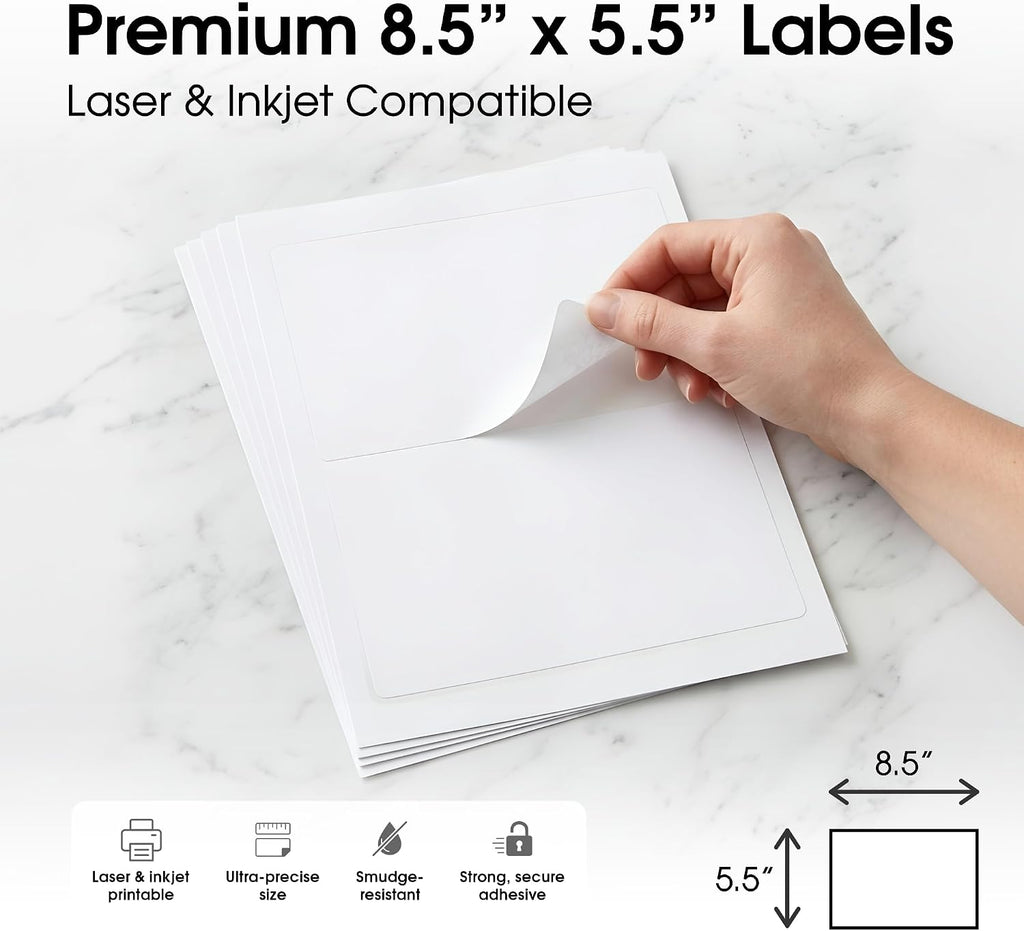 8.5" X 5.5" Matte White Printable Half Sheet Shipping Labels - Image 2