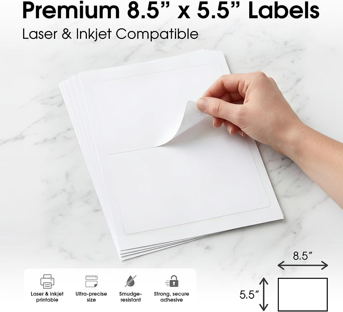 8.5" X 5.5" Matte White Printable Half Sheet Shipping Labels - Image 2