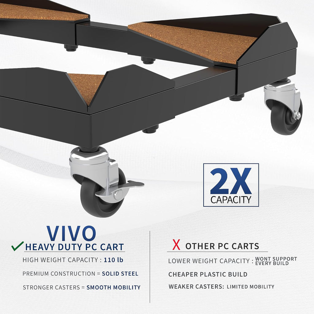 VIVO Premium Mobile Adjustable Large Steel Under Desk PC Cart - Image 5