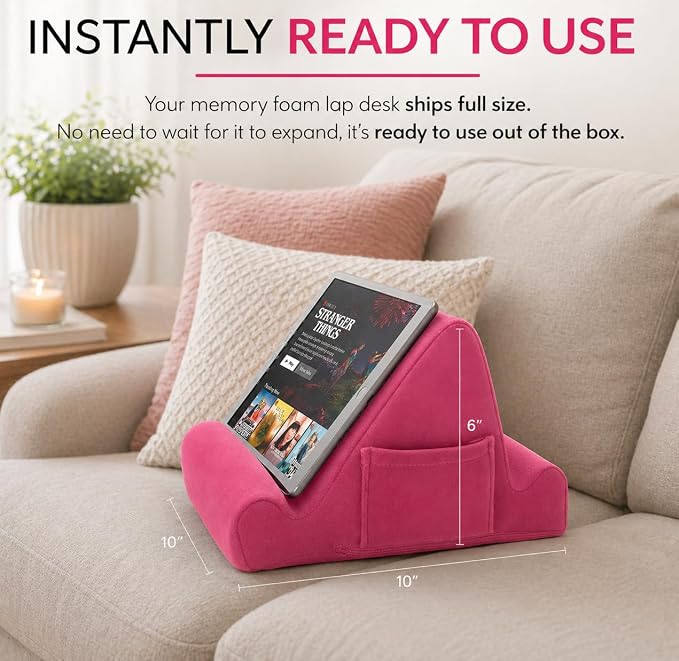 Brookstone Tablet Lap Cushion - Tablet/Phone/Ebook Holder for Bed, Flights, and Travel, Memory Foam Lap Desk for Reading and Hands Free Viewing, Compatible iPad and Kindle Accessories, Pink - Image 6
