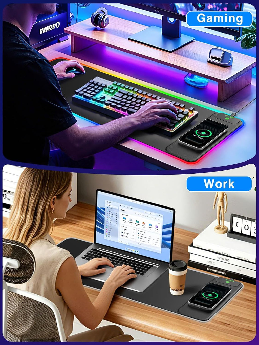 XL RGB LED Gaming Mouse Pad with 15W Magnetic Wireless Charging - Image 8