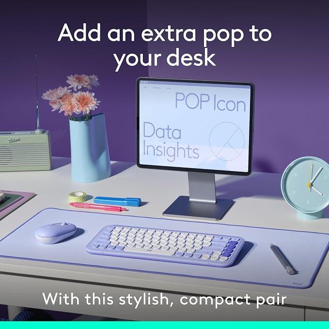 Logitech POP ICON Combo Wireless Bluetooth Keyboard and Mouse - Lilac | Comfortable typing, programmable keys and buttons, Easy-Switch up to 3 devices - Image 2