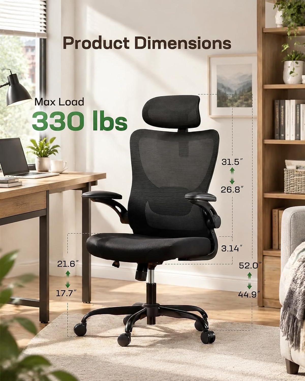 Marsail Ergonomic Office Chair, Desk Chair with Flip-up 3D Armrests - Image 2