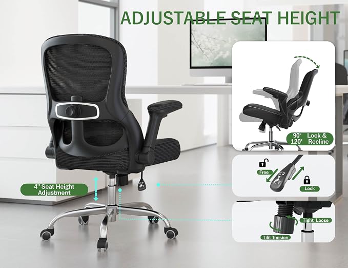 400LB Office Chair: Mesh Ergonomic Desk Chair Comfy with Lumbar Support | Computer Chair Ergonomic Gaming Chairs for Adults with Wheels&Flip up Armrests-Swivel Executive Task Chairs (Leather-Black) - Image 7
