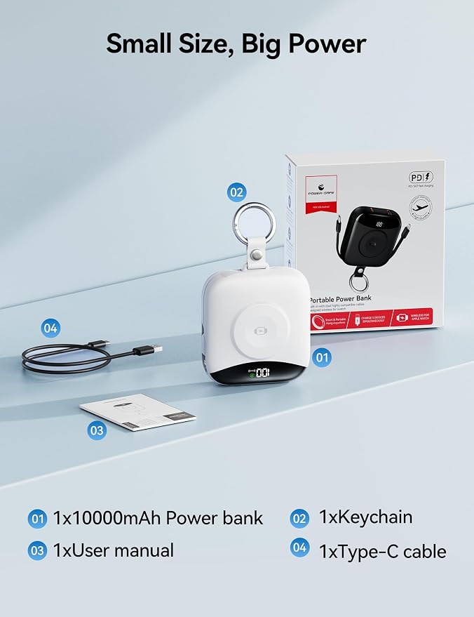 Portable Charger 10000mAh 22.5W Power Bank Built-in 2 Cables Keychain | Charge 5 Devices, TSA approved, Travel Fast Charging Battery Pack for iPhone Samsung Google Android & iWatch Charger, White - Image 12