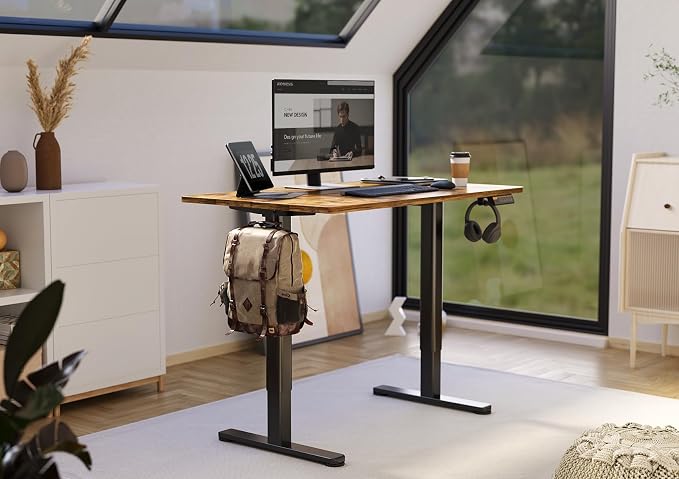 Claiks Electric Height Adjustable Standing Desk, 35x20 Inch, Rustic Brown | Smooth Height Adjustment, 3 Memory Presets, Cable Management Hub&Hook, Stable Steel Frame, 176lbs Capacity, Easy Assembly - Image 6