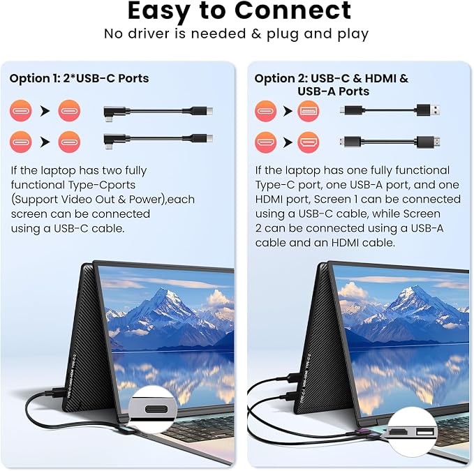 Redalf 14" Triple Laptop Screen Extender, FHD 1080P Portable Laptop Monitor | Auto-Adjust Width, Plug & Play via USB-C/HDMI, Fits 13–17" Laptops, Dual Monitor for MacOS/Windows/Chrome - Image 4