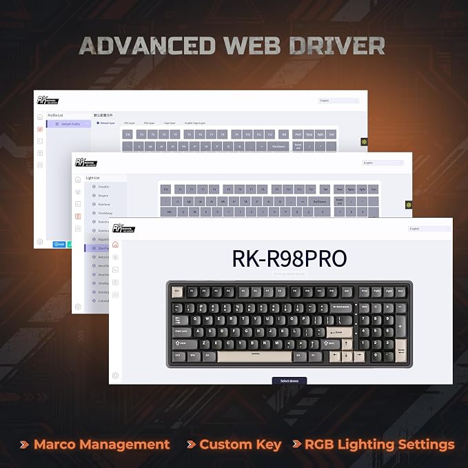 RK ROYAL KLUDGE R98 Pro Wired Mechanical Keyboard, RGB PC Gaming Keyboard with Number Pad and Volume Knob, dye Sublimation DSA Profile Pudding Keycaps, for Win/Mac, Hot Swappable Linear Cream Switch - Image 6