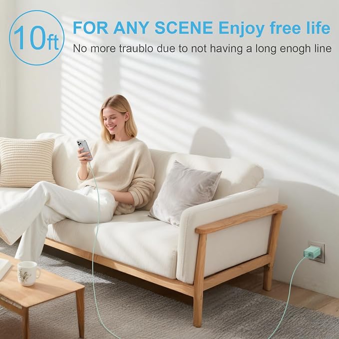 iPhone 17 16 15 Charger Fast Charging 2+2Pack 20W USB C Wall Charger with Extra Long 10FT Fast Charging Cable Compatible with iPhone 17/17 Air/17 Pro/17 Pro Max/iPhone 16/15 Series, iPad Pro -Green - Image 7
