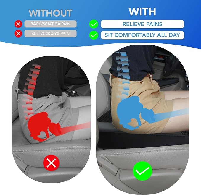 Lofty Aim Car Seat Cushion, Car Seat Pillow, Automotive Cushion | Memory Foam Car Seat Cushion for Long Driving, Butt Pillow for Pain Relief, Driver Seat Cushion for Car, Truck, Office, Black - Image 3
