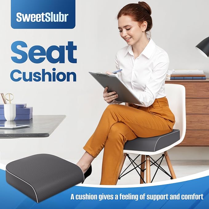 SweetSlubr Seat Cushion, Chair Pad, Memory Foam Tailbone Pain Relief | Office Chair Cushion for Tailbone Pain Relief, Non-Slip Cover, Soft Support for Office Chair, Car Seat, Airplane,Large/Gray - Image 6
