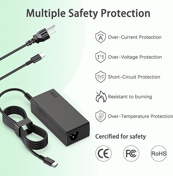 65W Chromebook Charger USB Type C Compatible with HP, Acer, Asus, Dell, Lenovo, Samsung, Google Laptops, Computer Charger Power Cord Type C - Image 5