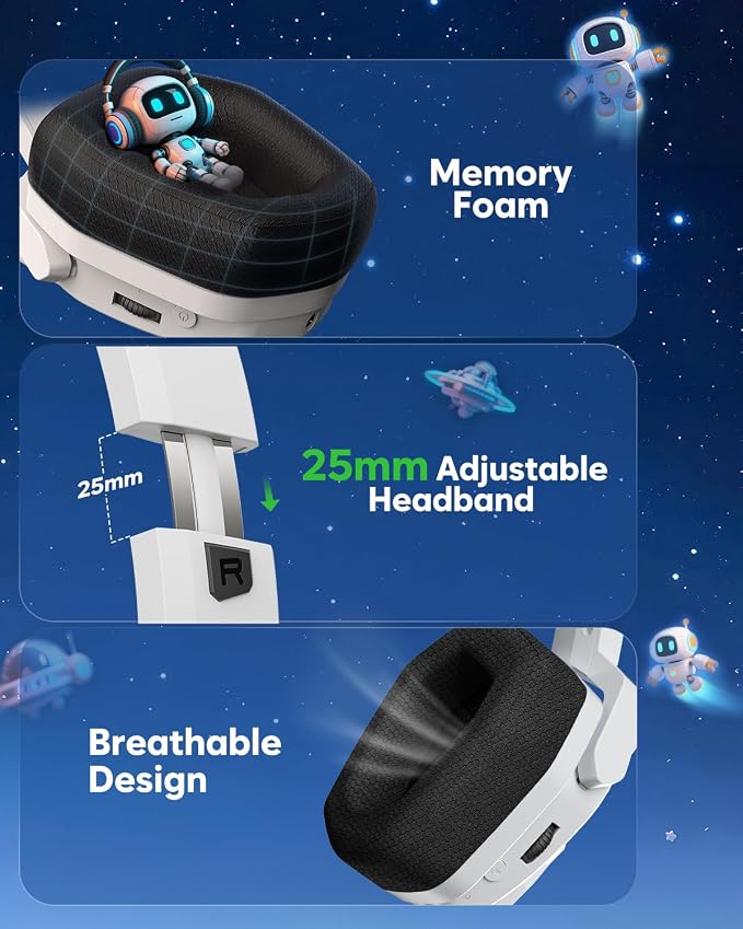 NUBWO G06 Pro Wireless Gaming Headset with Charging Station for Headset & PS5 Controller, 17ms Low Latency, 120H Battery Life, Dynamic 50mm Drivers-White (Only Compatible with PS5) - Image 8