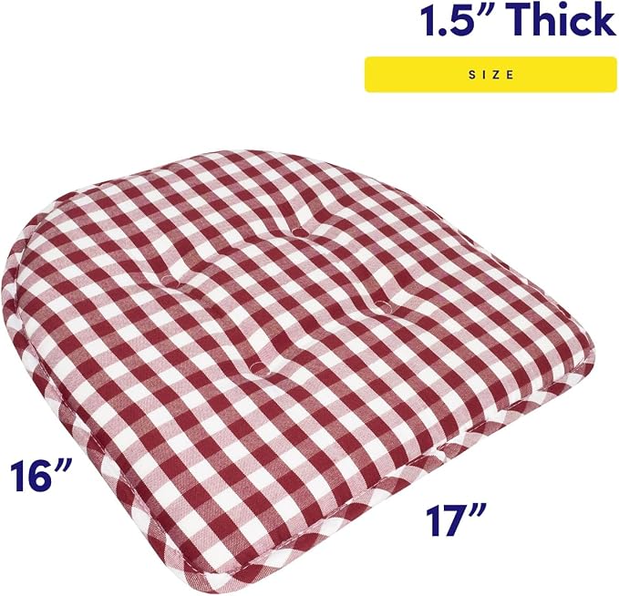 Sweet Home Collection Chair Cushion Memory Foam Pads Tufted Slip Non Skid Rubber Back U-Shaped 17" x 16" Seat Cover, 2 Count (Pack of 1), Checkered Wine/White - Image 2