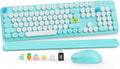 Wireless Keyboard and Mouse Combo, Full-Size Retro Typewriter Keyboard with Round Keycaps, Magnetic Wrist Rest, Tilt Legs, 2.4GHz Cordless for Mac, Windows PC, Laptop, SABLUTE CK23, Robin Egg Blue | Full-Size Retro Typewriter-Style Keyboard, 2.4GHz Cor... by SABLUTE