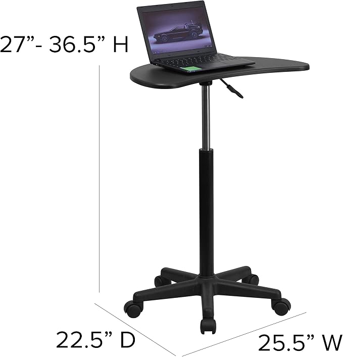 Flash Furniture Mobile Sit-to-Stand Laptop Desk, Black | Heavy Duty Nylon Base, Dual Wheel Casters - Image 3