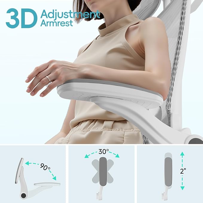 Ergonomic Office Chair, Home Office Desk Chairs with Adjustable Lumbar | Allion Ergonomic Mesh Computer Gaming Chairs with 3D Headrest, Flip-up Arms, Big Tall Reclining chair for Men Women, Grey - Image 7