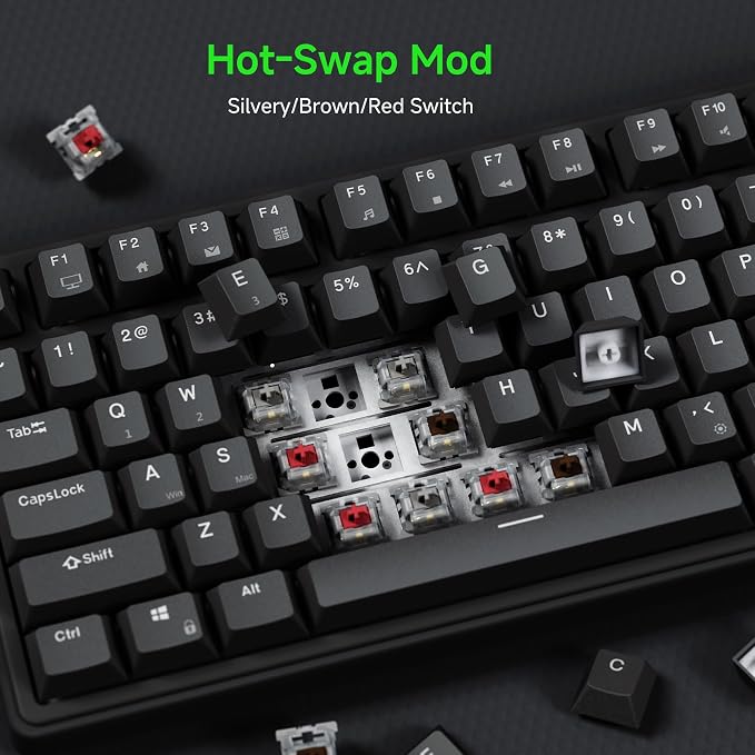 RK ROYAL KLUDGE R75 Wired Mechanical Gaming Keyboard, 75% Hot-Swap Mechanical Keyboard Volume Knob, Soft Pre-lubed Tactile Brown Switch - Image 6