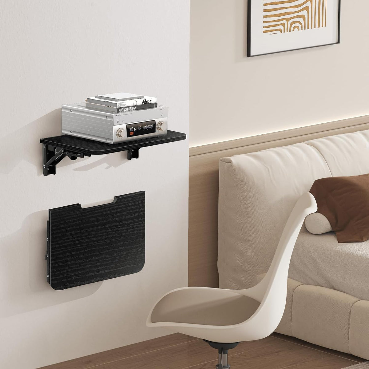 Floating Entertainment Shelf, Folding Projector Shelf, Black - Image 5