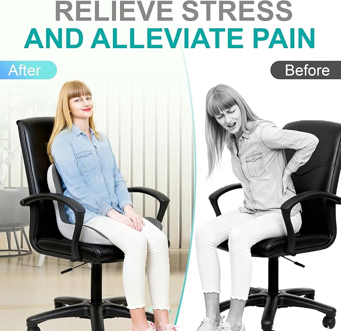 Seat Cushion for Office Chair, Orthopedic and Ergonomic Memory Foam Cushion | Lumbar Support & Memory Foam Coccyx Cushion for Tailbone, Back, Sciatica. - Image 7