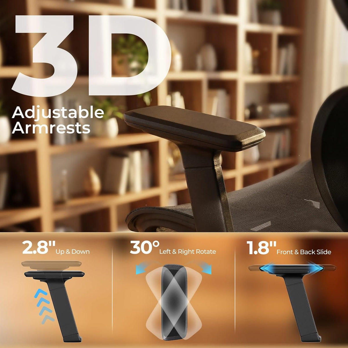 HLDIRECT Ergonomic Office Chair with Footrest, 135° Recline&Lumbar Support - Image 5