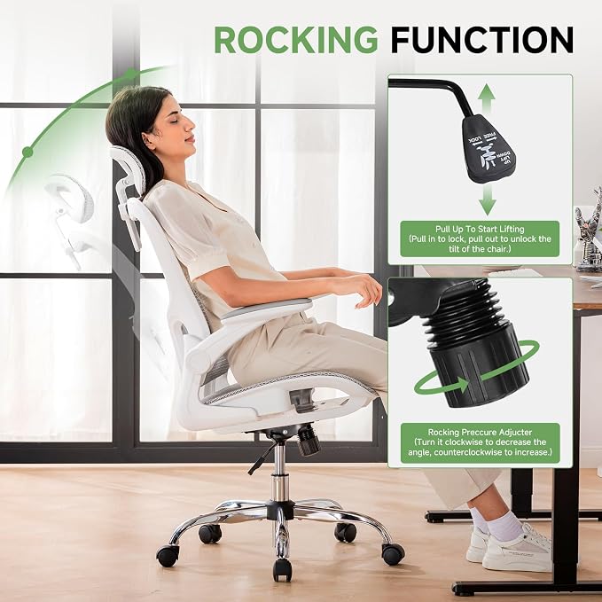 GTPLAYER Office Chair, Home Ergonomic Desk Chair with High Back Mesh, Mesh Office Computer Desk Chairs with Adjustable Lumbar Support, Rolling Work Swivel Task Chairs with 3D Armrests and Headrest - Image 6