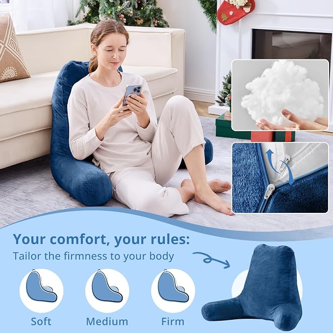 Sasttie Reading Pillow for Bed, Back Pillow for Sitting Up, Navy | 25" Backrest Support Cushion for Couch, Sofa, and Floor, Dorm Essentials, OEKO-TEX, Adjustable Down Alternative Fill - Image 3