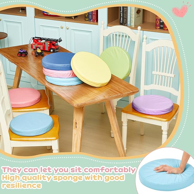 Juexica 8 Pcs Floor Cushions Kids,Macaron Color,13.8 X 13.8 X 2 Inch | Extra Thick 2" Flexible Seating Classroom, Assorted Colored Floor Pillow, Soft Round Cushions for Kids Students Office School - Image 7