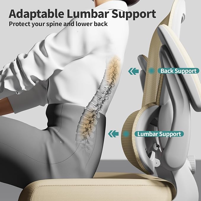TRALT Office Chair Ergonomic Desk Chair - Gaming Chair with Lumbar Support | 330 LBS Home Office Desk Chairs with Headrest, Reading Chair with Flip-up Armrests, Comfortable Computer Chairs (1, Greige) - Image 6
