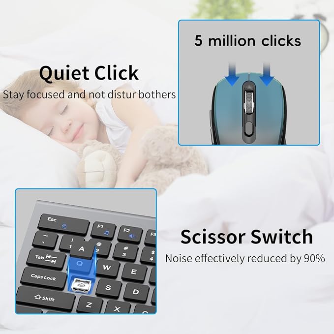 Wireless Keyboard and Mouse Combo, Slim Silent Full Size Computer Keyboard | with Calculator Button, Sleek Design, Long Battery Life, USB Receiver, Quiet Optical Mouse 6 Buttons, for Laptop PC - Gray - Image 2
