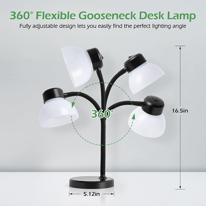 Desk Lamps for Home Office,Small LED Reading Lamp,5000K Eye-Care Desk Light | Desk Lamps for College Dorm, Kids Study Table, Bedroom , Flexible Gooseneck, Compact Small Table Lamp, Space-Saving Design - Image 2
