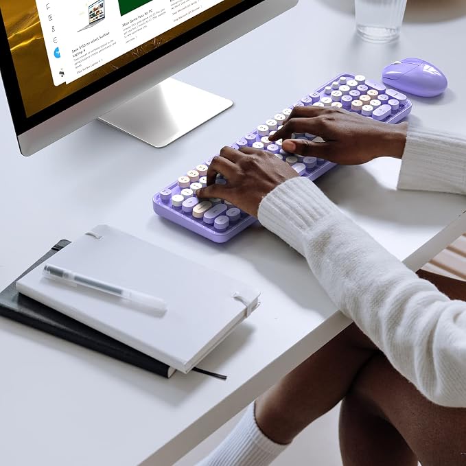 MOFII Wireless Keyboard and Mouse Combo Purple Colorful Full Size Round Key Typewriter Keyboards, 2.4G USB Keyboard Mice with 2-1 Nano Dongle for Computer Laptop PC Desktop Chromebook Smart TV - Image 6