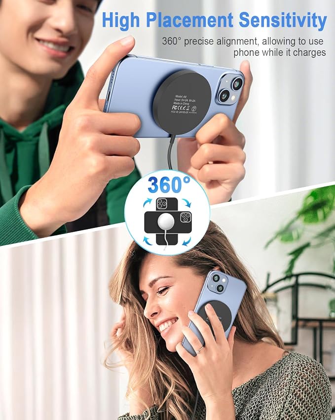 Magnetic Wireless Charger Mag Safe Charging Pad for iPhone 17/16/15/14/13 | 20W Type-C Adapter, Fast LED Charging for iPhone 17/17 Pro Max/16/15/15 Plus/14/13/12, Lightweight for Travel Bedside Desk - Image 6