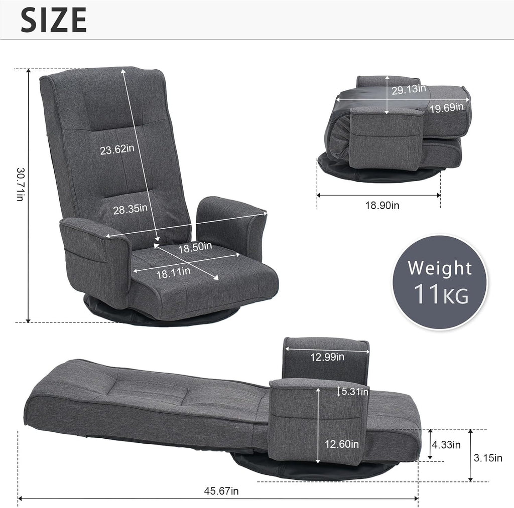 360° Swivel Floor Chair for Adults, 14-Position Adjustable Folding Floor Lounger with Armrests for Reading, Gaming & Relaxing - Image 2