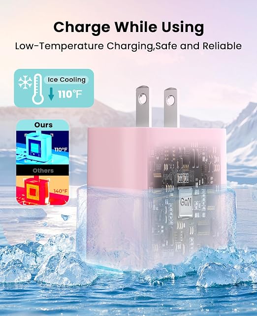 iPhone Charger Fast Charging, USB C Charger Block, 6FT/10FT Lightning Cable | For Apple iPhone 14/13/12/11 Series, 2-Pack USB C to Lightning Cables, AirPods with Lightning Charging Case,Pink - Image 4