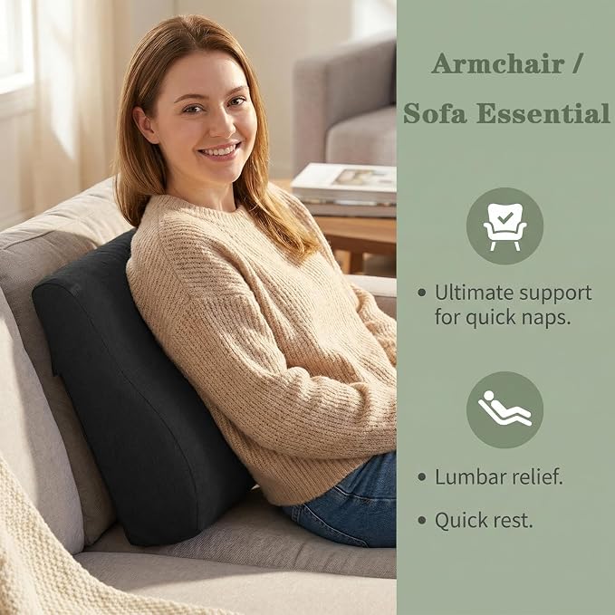 baibu Patented Dual-Layer Memory Foam Lumbar Pillow for Recliner, Black | Ergonomic back support for recliners, sofas, and gaming chairs with a removable machine-washable cover for easy care. - Image 3