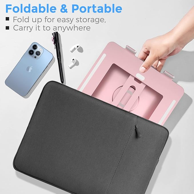 Swivel Laptop Stand for Desk, Adjustable Height Aluminum Computer Stand with 360 Rotating Base, Foldable Ergonomic Riser, Portable Laptop Holder Compatible with MacBook, All Laptops 10-17'', Pink - Image 5