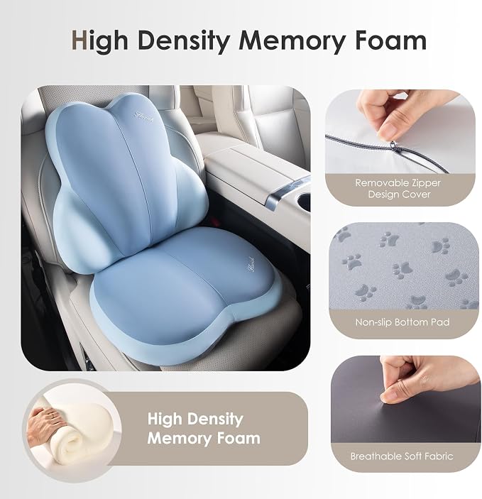 Car Seat Cushion and Back Support for Car Ultrathick Memory Foam Office Chair Cushions with Lumbar Support Pillow for Sciatica & Back & Tailbone Pain Relief (Blue) - Image 7