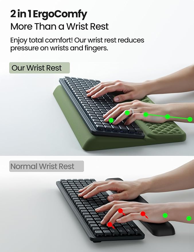 Vaydeer Wrist Rest with Keyboard Stand, Computer Wrist Support Pad, Ergonomic Keyboard Riser Holder Lifter Tray with Wrist Pad, Soft Memory Foam Desk Cushion, Palm Hand Typing for Office Home School - Image 3