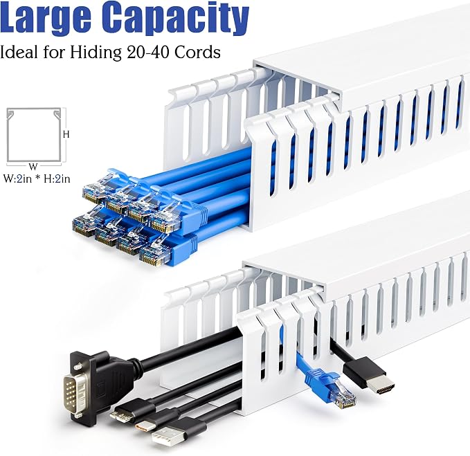 2" H x 2" W Cable Raceway, 99in Under Desk Wire Management Channel, White | Slotted Wire Duct, 6Pack, 16.5in Each, Heavy-Duty PVC Cable Management for Server Racks, Network Cables & Electrical Cabinets - Image 7